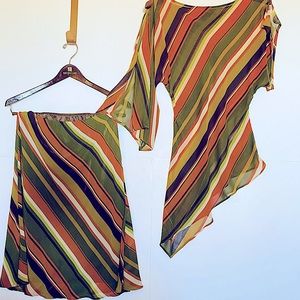 Zara fall style split sleeve asymmetric top & midi skirt set